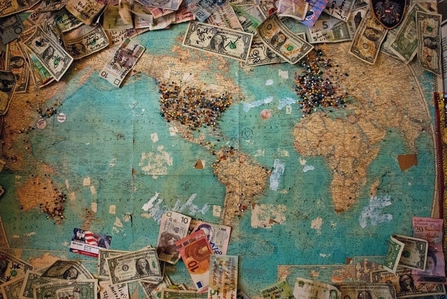 World map and money